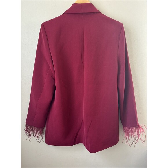 Wayf Women’s Burgundy Blazer Medium Feather Sleeve Jacket NWT - Picture 8 of 8